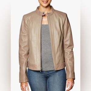 Cole Haan Racer Leather Jacket Women SZ XXL TAUPE
